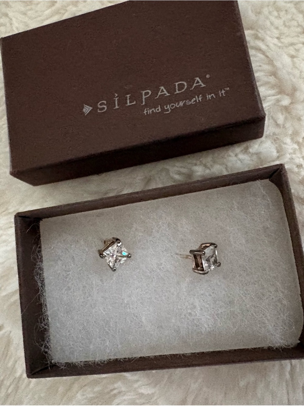 Silpada Silver Clear Square Cubic Zirconia Stud Earrings